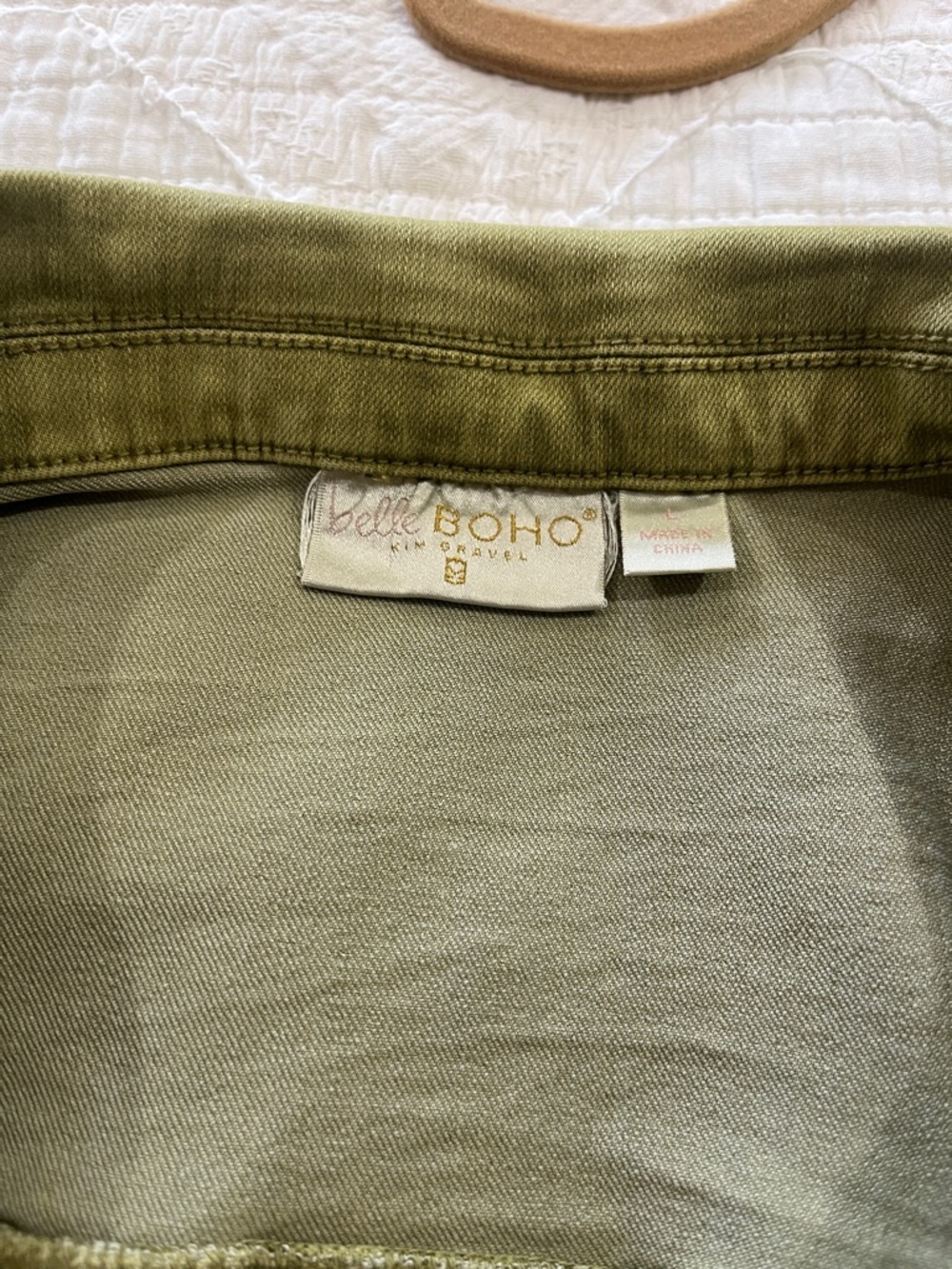 Belle by Kim Gravel Women's Jacket Sz L Vintage Style Ruffle Hem Green A654855